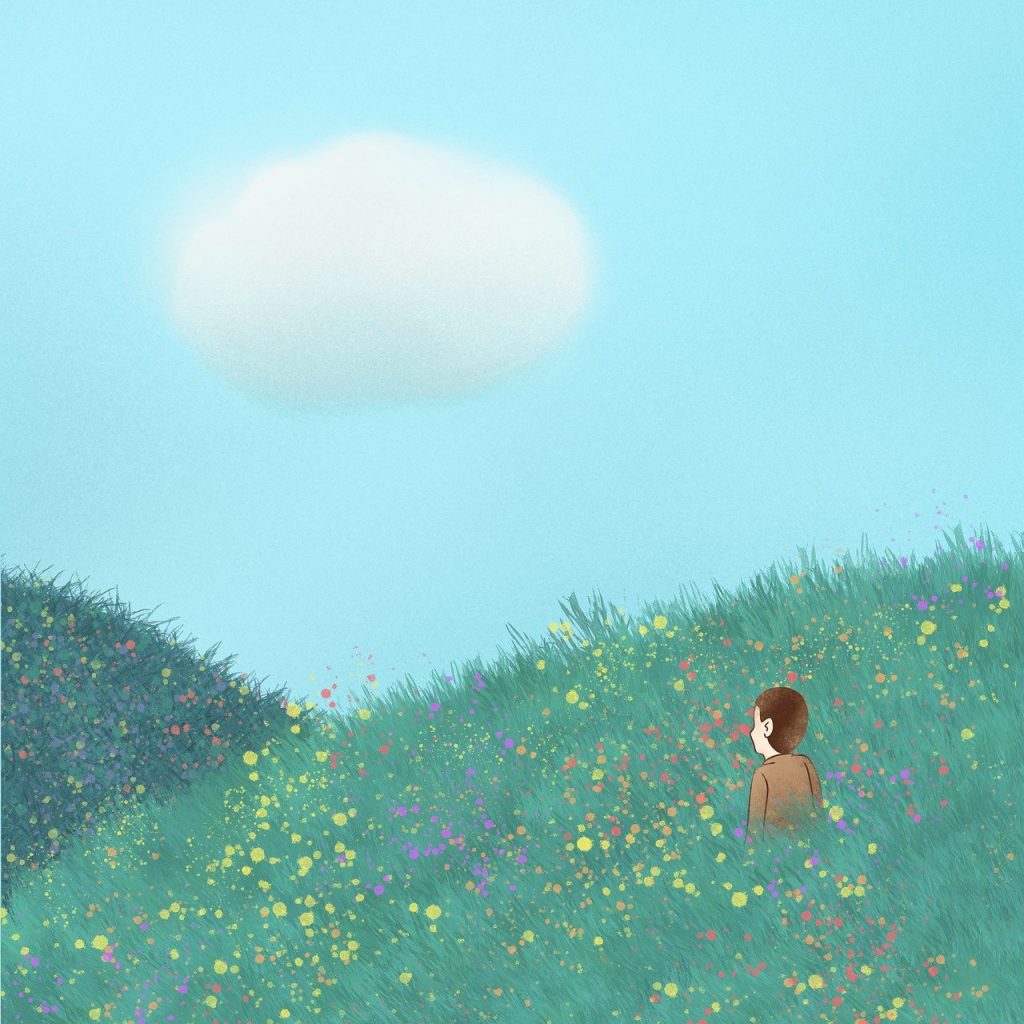 man, meadow, painting