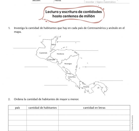 Lectura y escritura de cantidades hasta centenas de millar
