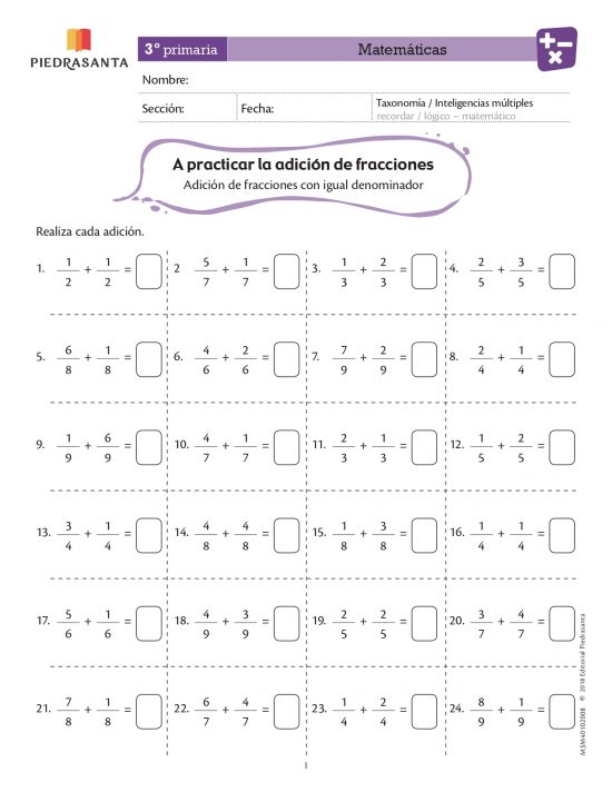 A practicar la adición de fracciones