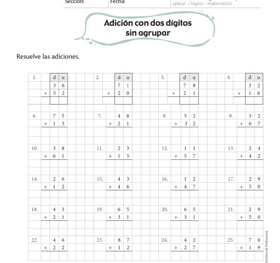 Adición con dos dígitos sin agrupar