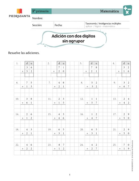 Adición con dos dígitos sin agrupar