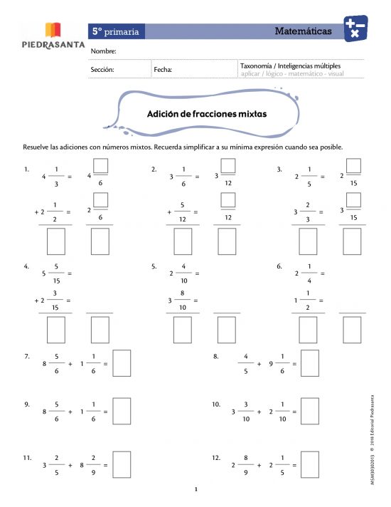 Adición con fracciones mixtas