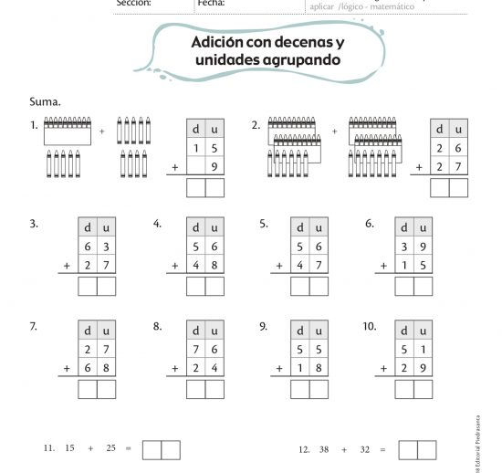 Adición con unidades y decenas agrupando