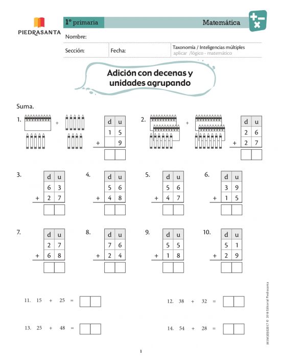 Adición con unidades y decenas agrupando
