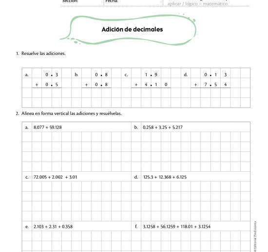 Adición de decimales