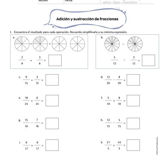 Adición y sustracción de fracciones