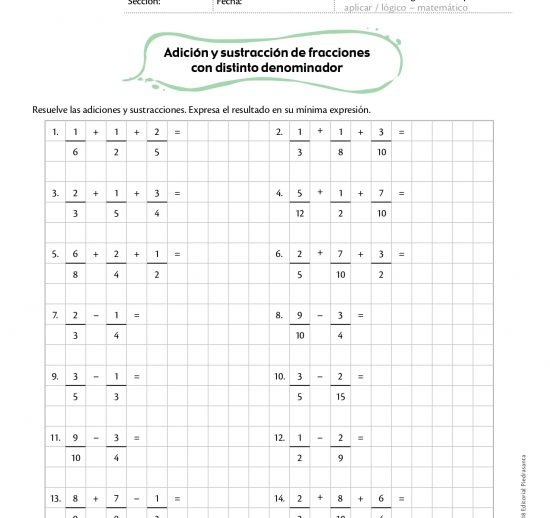 Adición y sustracción de fracciones con distinto denominador
