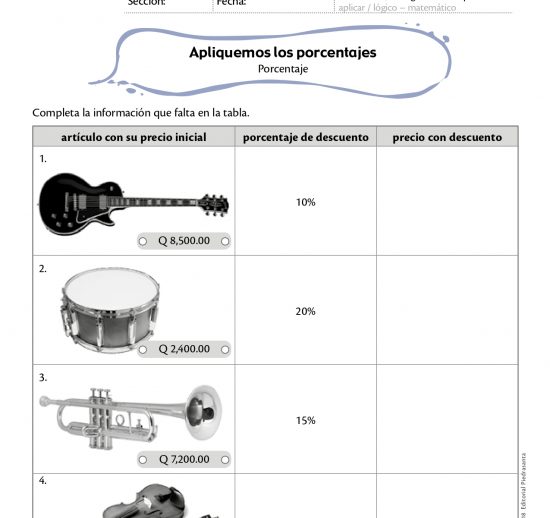 Apliquemos los porcentajes