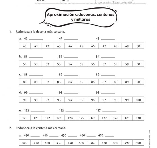 Aproximación a decenas, centenas y millares