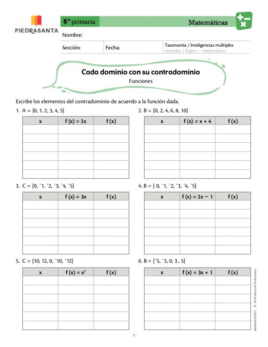 Cada dominio con su contra dominio