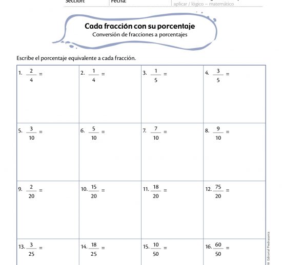 Cada fracción con su porcentaje