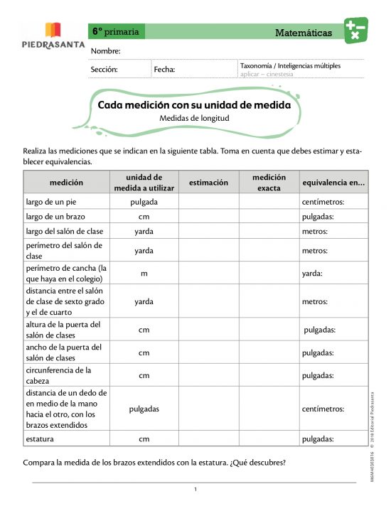 Cada medición con su unidad de medida
