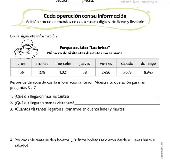 Cada operación con su información