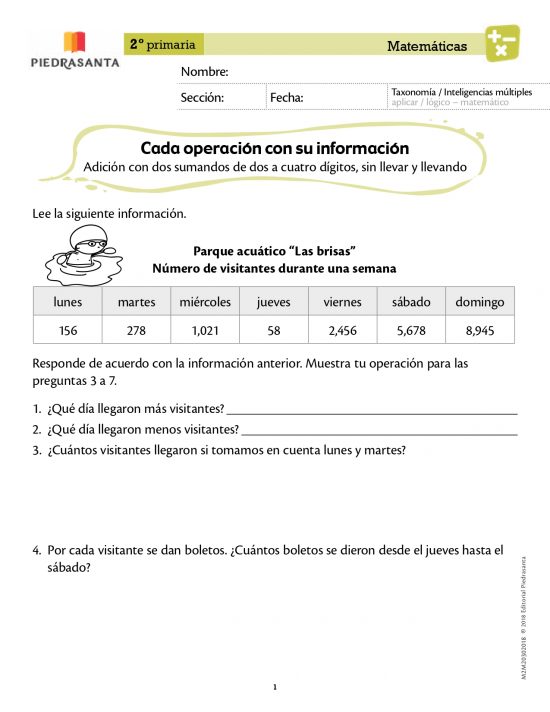 Cada operación con su información