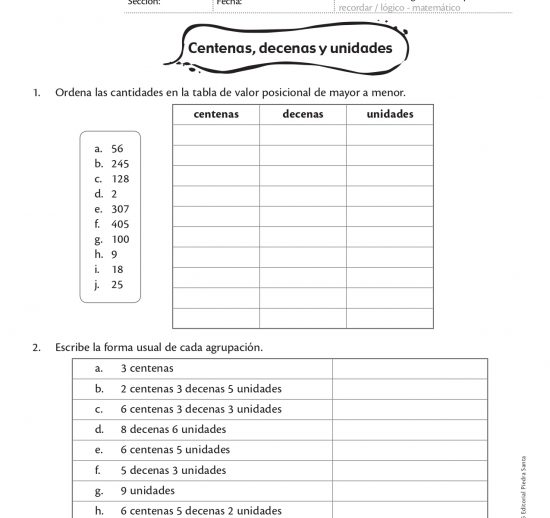 Centenas, decenas y unidades