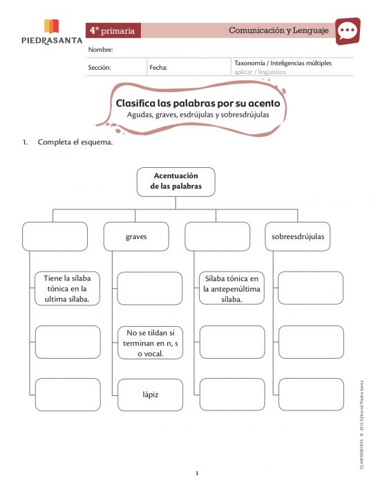 Clasifica las palabras por su acento
