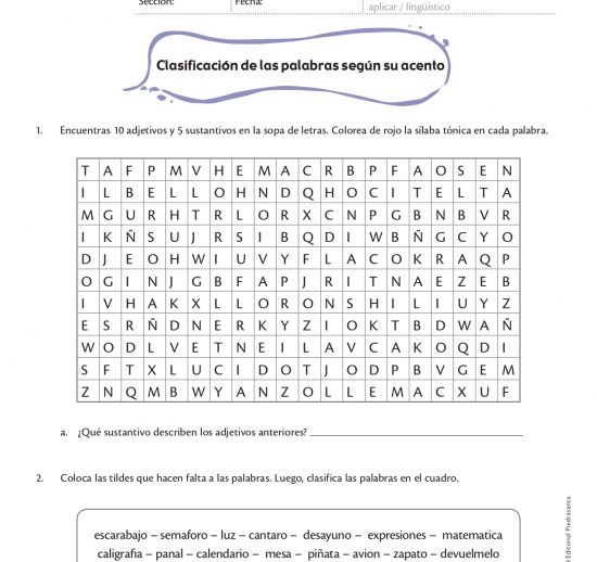 Clasificación de las palabras según su acento
