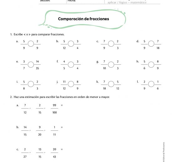 Comparación de fracciones