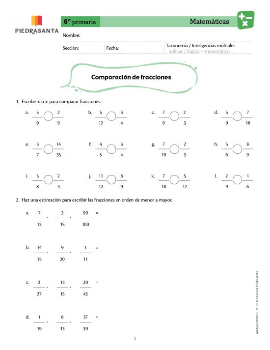 Comparación de fracciones