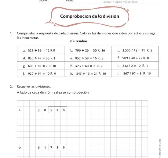 Comprobación de la división