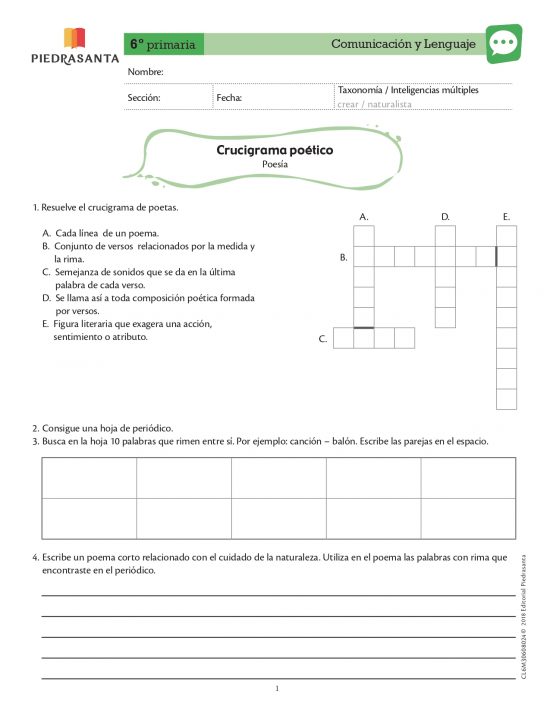 Crucigrama poético