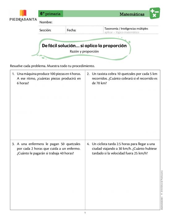 De fácil solución...si aplico la proporción
