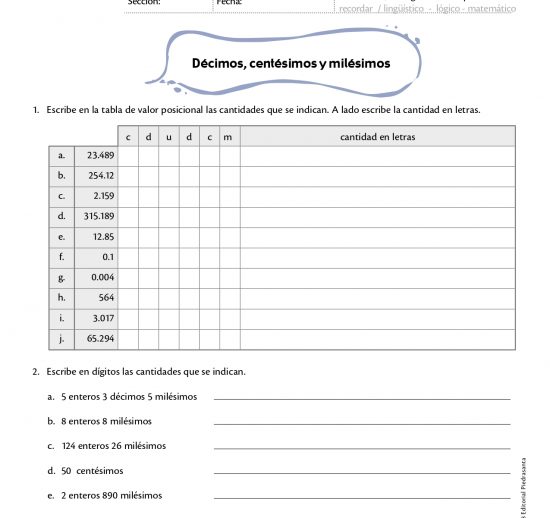 Décimos, centésimos y milésimos