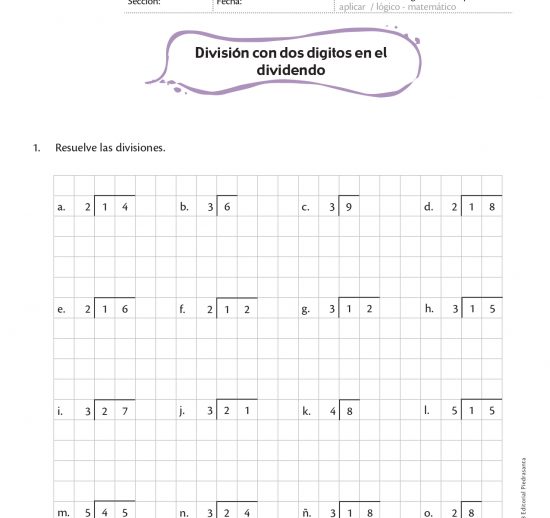 División con dos dígitos en el dividendo