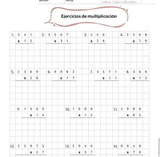 Ejercicios de multiplicación
