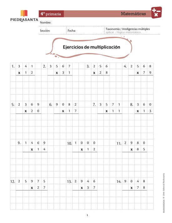 Ejercicios de multiplicación
