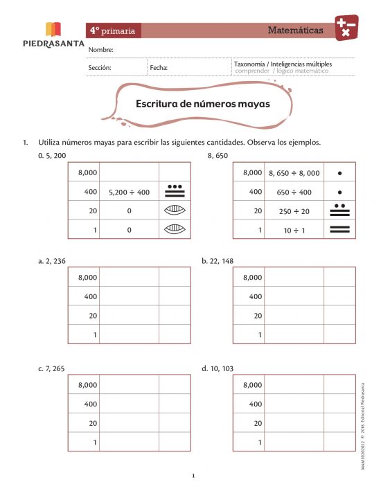 Escritura de números mayas