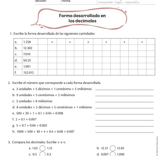 Forma desarrollada en los decimales