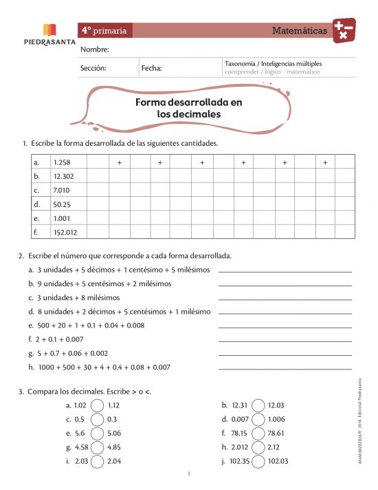 Forma desarrollada en los decimales
