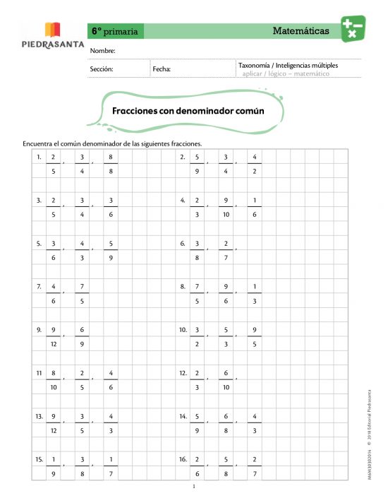 Fracciones con denominador común