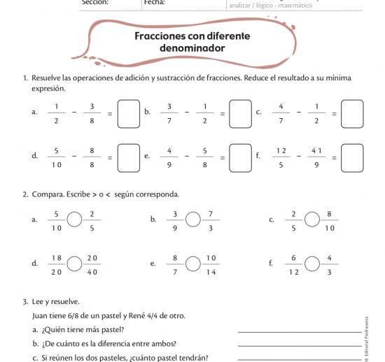 Adición de fracciones de diferente denominador