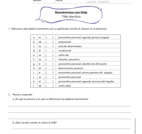 Homónimas con tilde