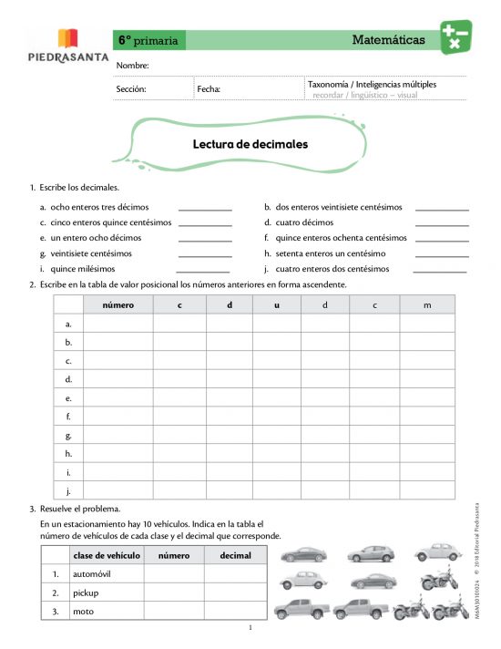Lectura de decimales