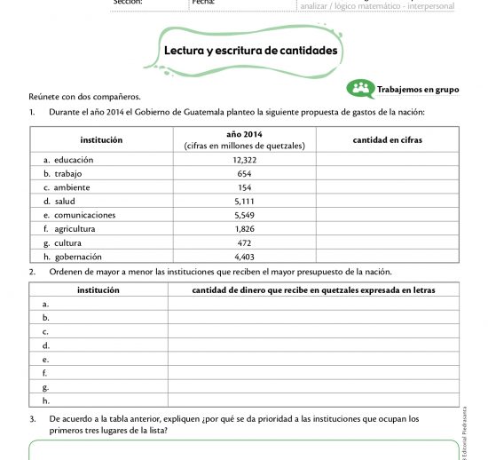 Lectura y escritura de cantidades