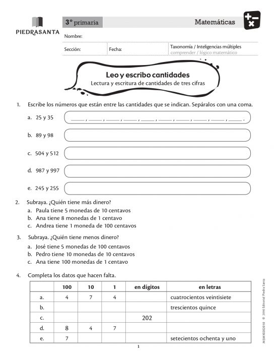 Leo y escribo cantidades