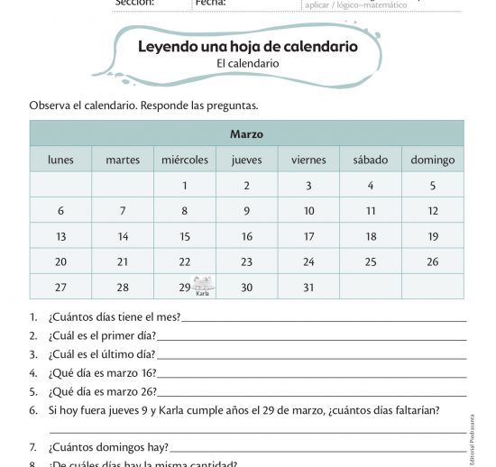 Leyendo una hoja de calendario