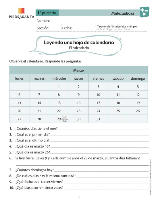 Leyendo una hoja de calendario