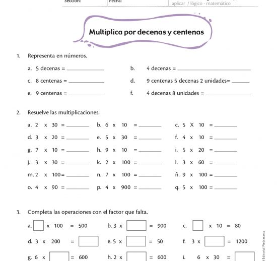 Multiplica por decenas y centenas