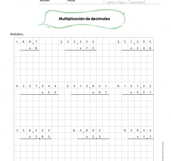 Multiplicación de decimales
