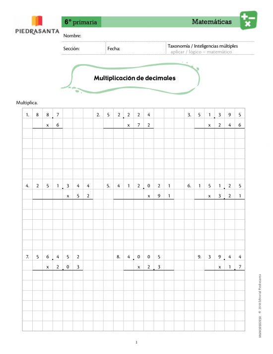 Multiplicación de decimales