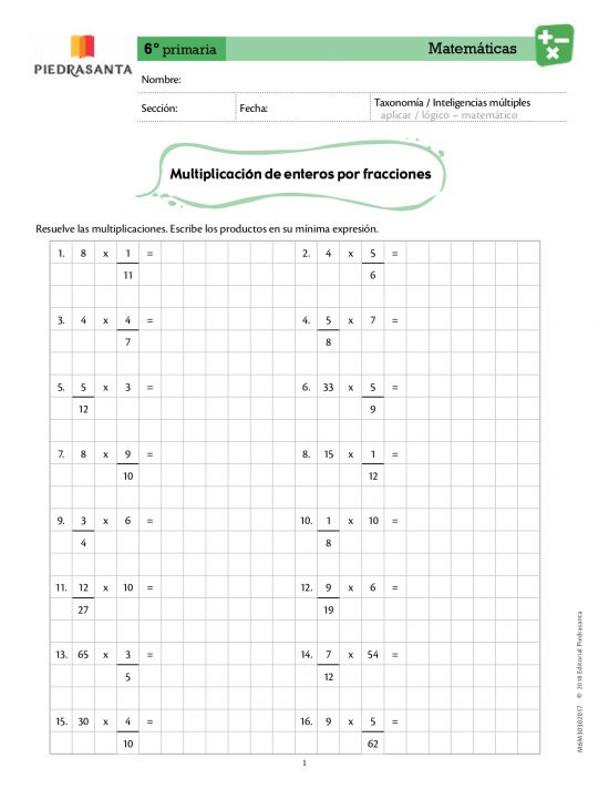 Multiplicación de enteros por fracciones