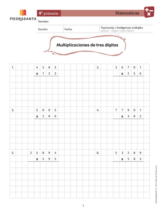 Multiplicaciones de tres dígitos
