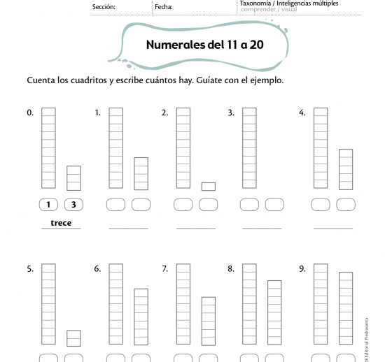Numerales de 11 a 20