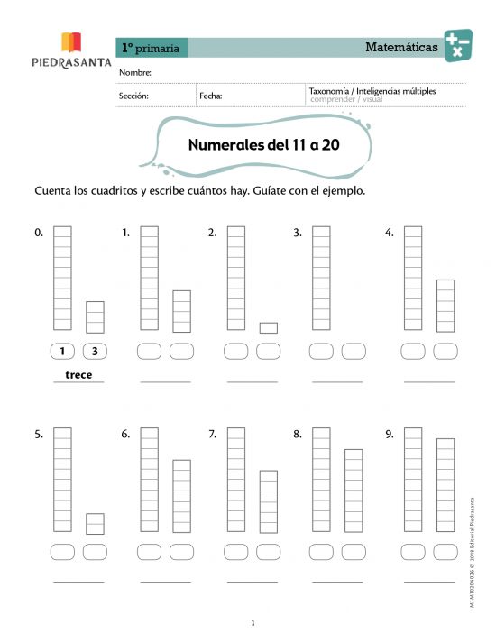 Numerales de 11 a 20