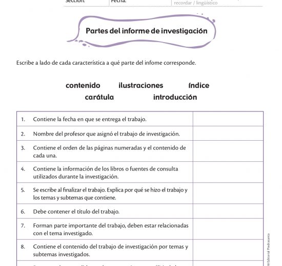 Partes del informe de investigación