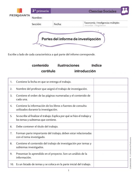 Partes del informe de investigación